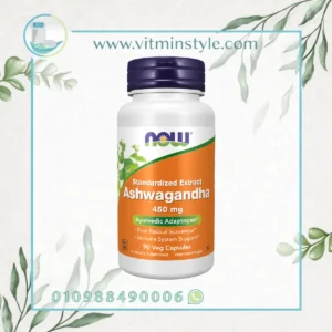 NOW Ashwagandha 450 mg capsules bottle for stress relief and energy support