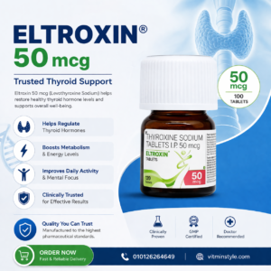 Eltroxin 50 mcg bottle front view for thyroid hormone supportإلتروكسين 50