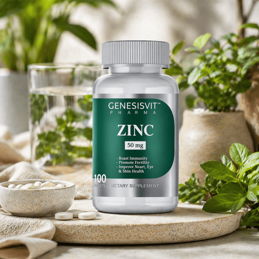 Genesisvit Pharma Zinc 50mg – 100 Tablets حبوب زنك جينيسيس فيت فارما بتركيز 50 ملجم – 100 قرص