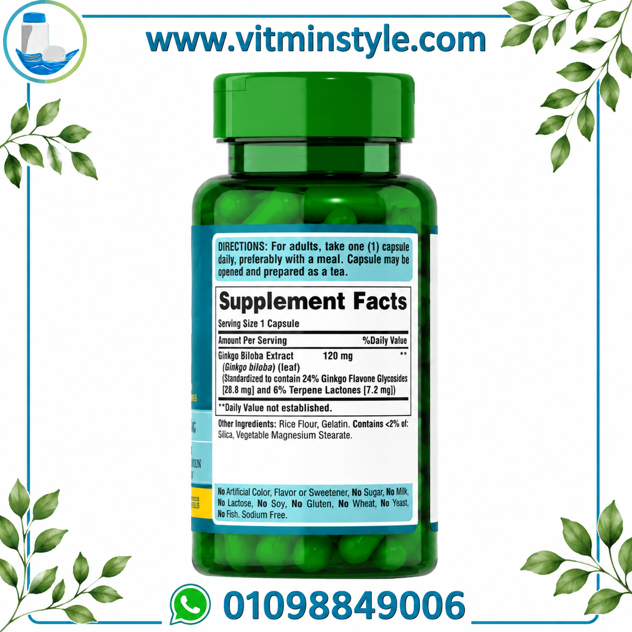 Puritan's Pride Ginkgo Biloba 120 mg 100 Rapid Release Capsules