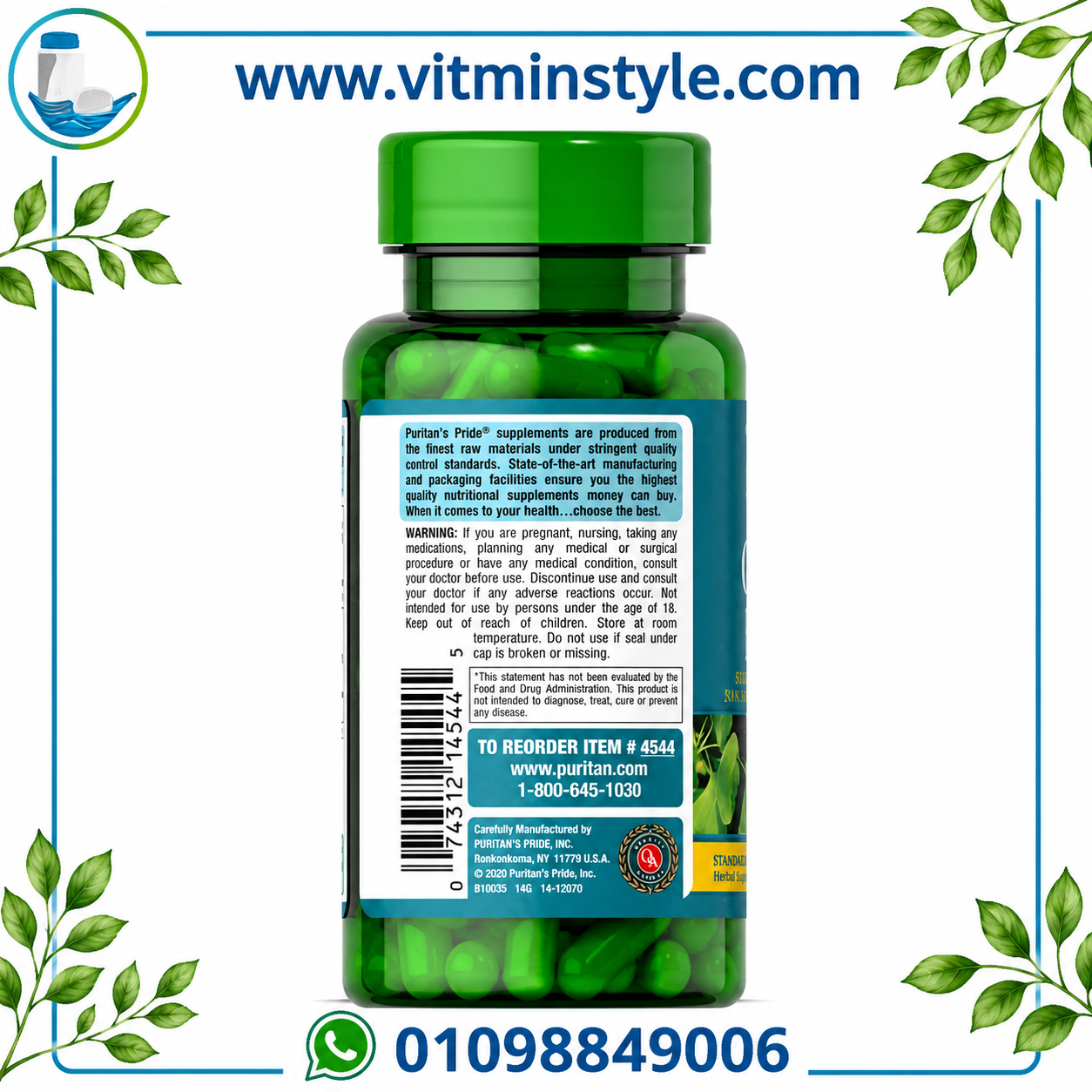 Puritan's Pride Ginkgo Biloba 120 mg 100 Rapid Release Capsules