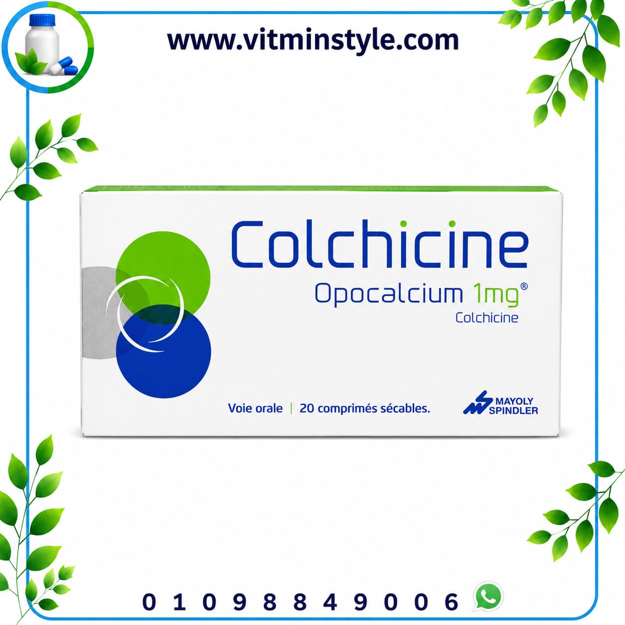 Colchicine Opocalcium 1 mg 20 Scored Tablets Front View