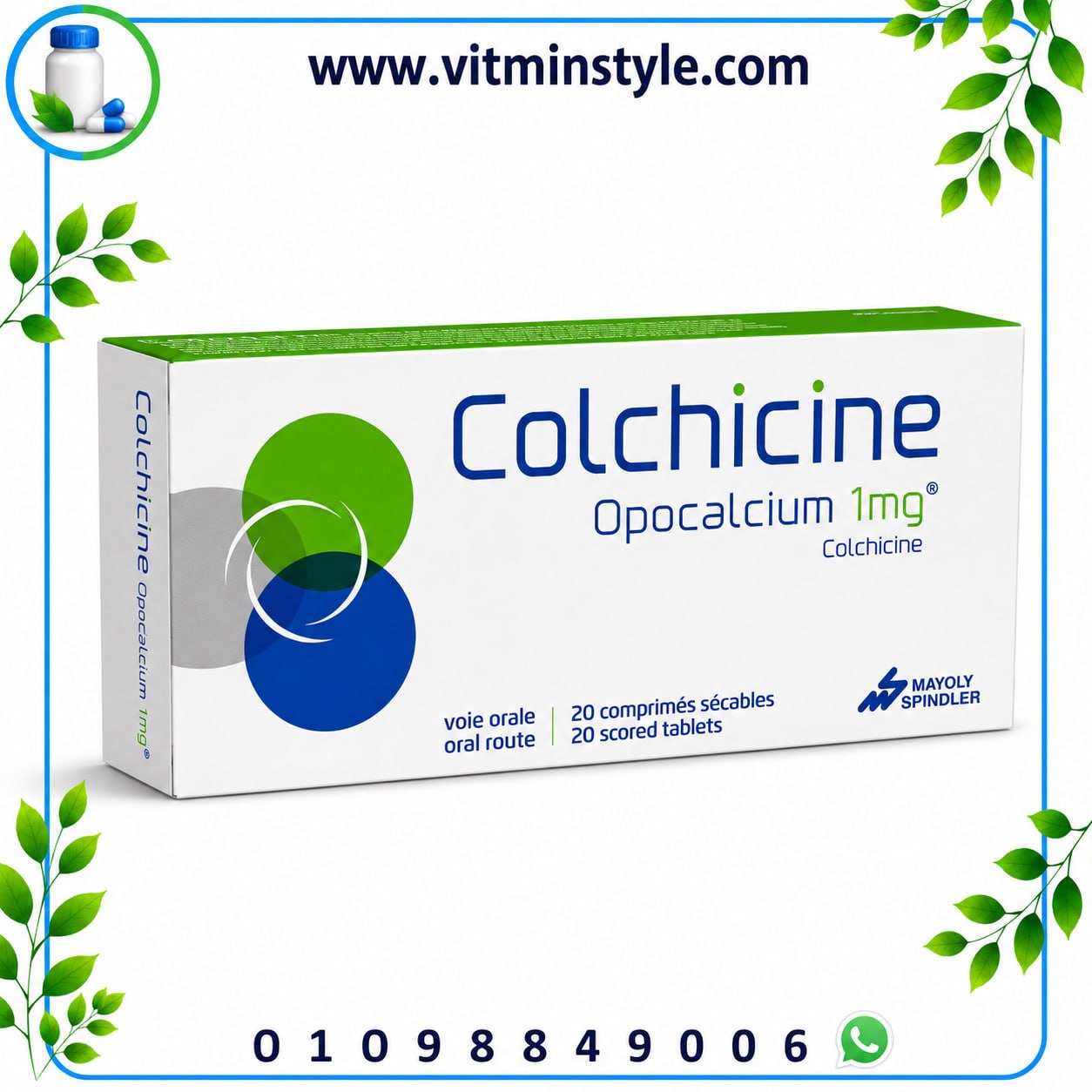 Colchicine Opocalcium 1 mg 20 Scored Tablets Back View