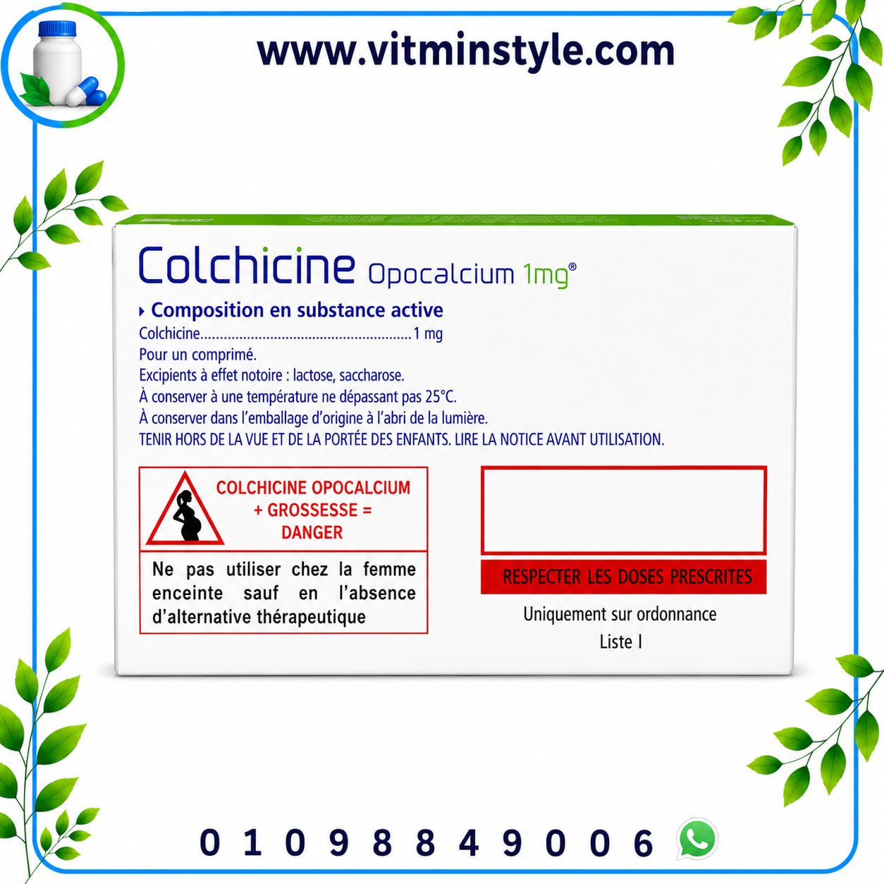 Colchicine Opocalcium 1 mg 20 Scored Tablets Angled View