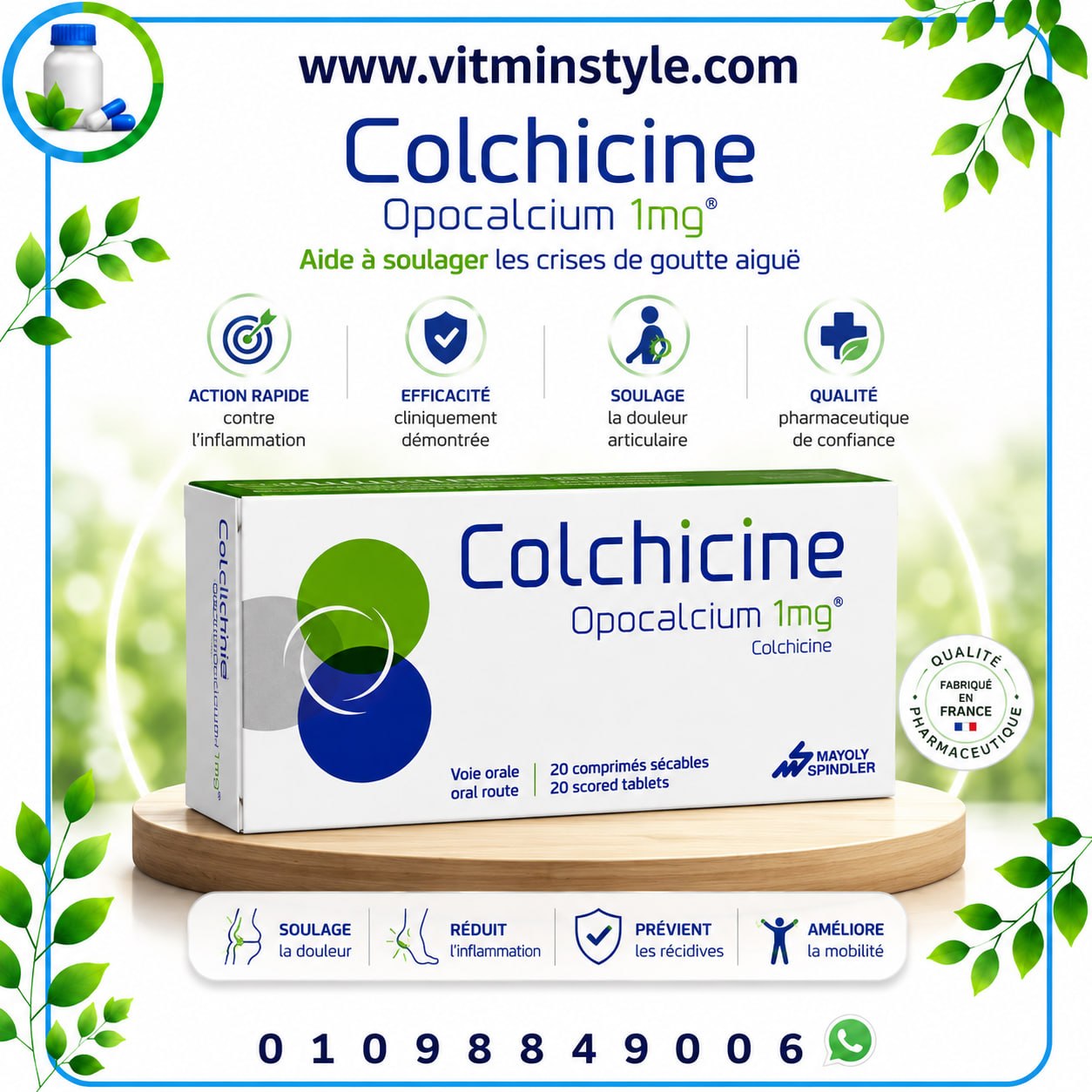 Colchicine Opocalcium 1 mg 20 Scored Tablets Marketing Image